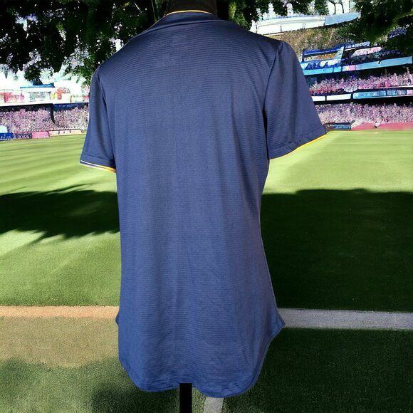 MILWAUKEE BREWERS ( MED ) Women's Pullover Jersey Snap Navy with Metallic Gold - Picture 3 of 8